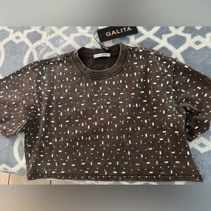 Galita Embellished Brown Crop Sweatshirt